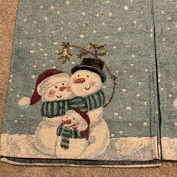 x2 Holiday Snowman Family Table Runner Light Blue with snowflakes 13x70 - Picture 3 of 5